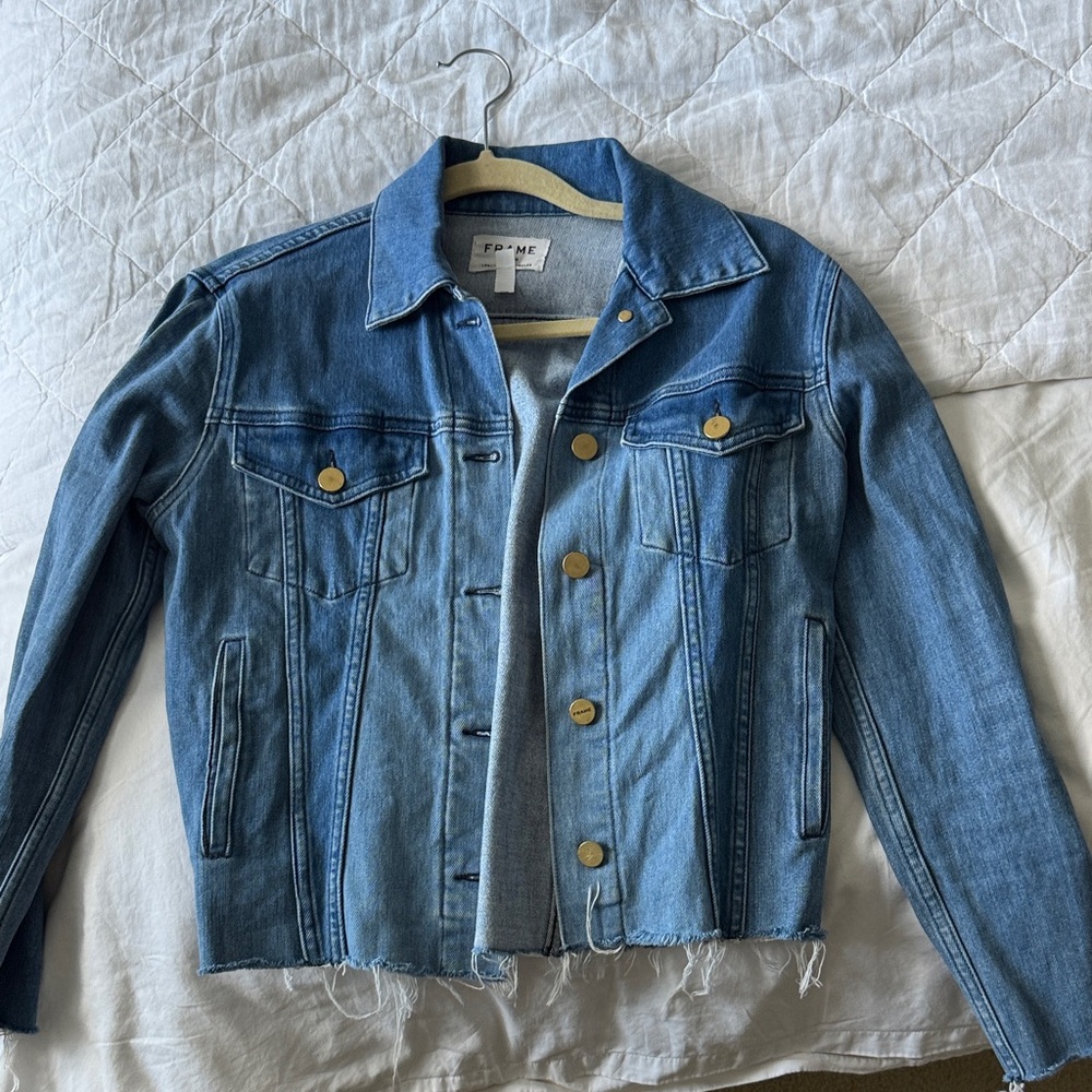 Frame Denim Blue Jean Jacket with Gold Buttons